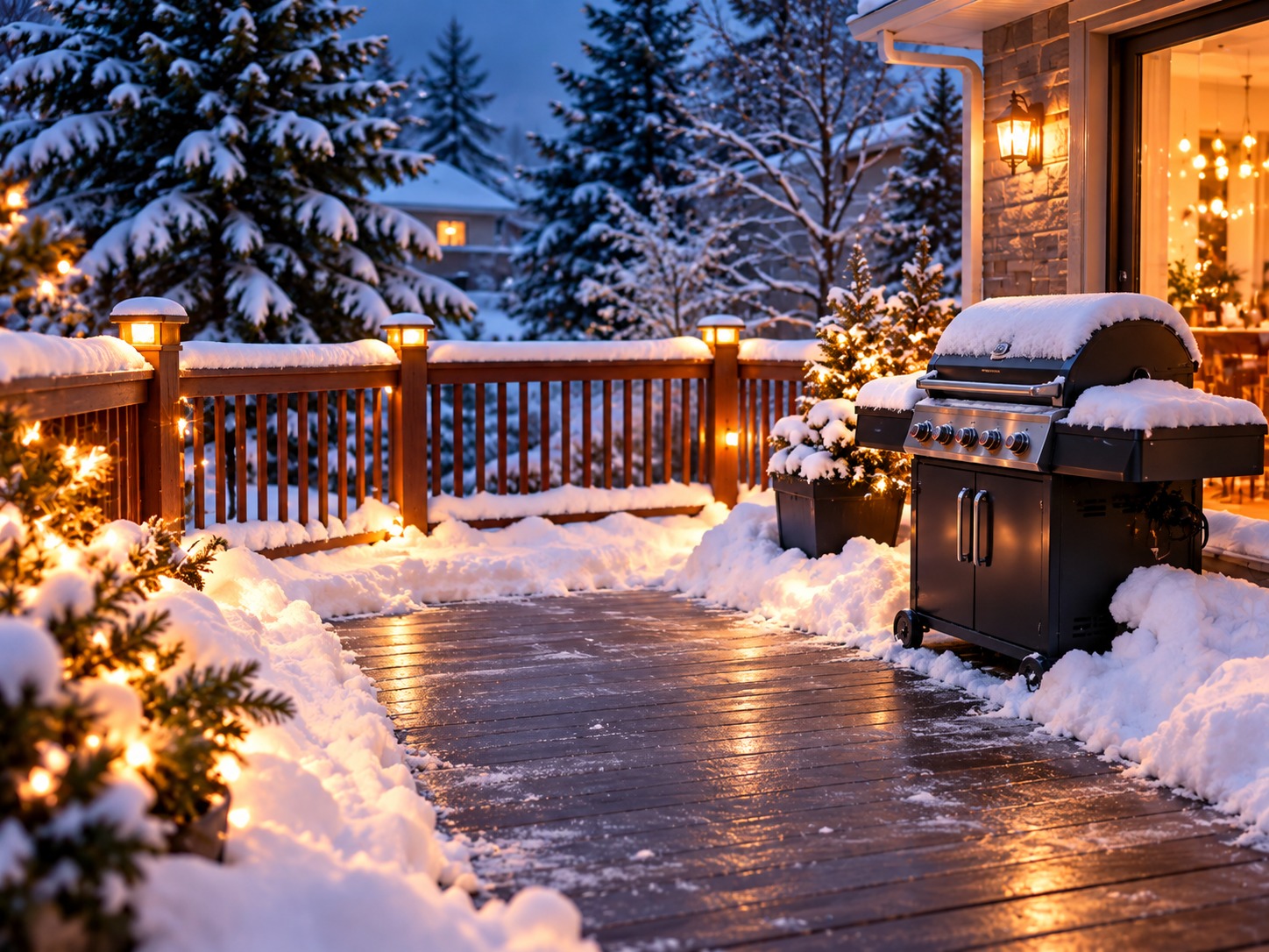Deck et terrasse résidentiels complètement dégagés de neige